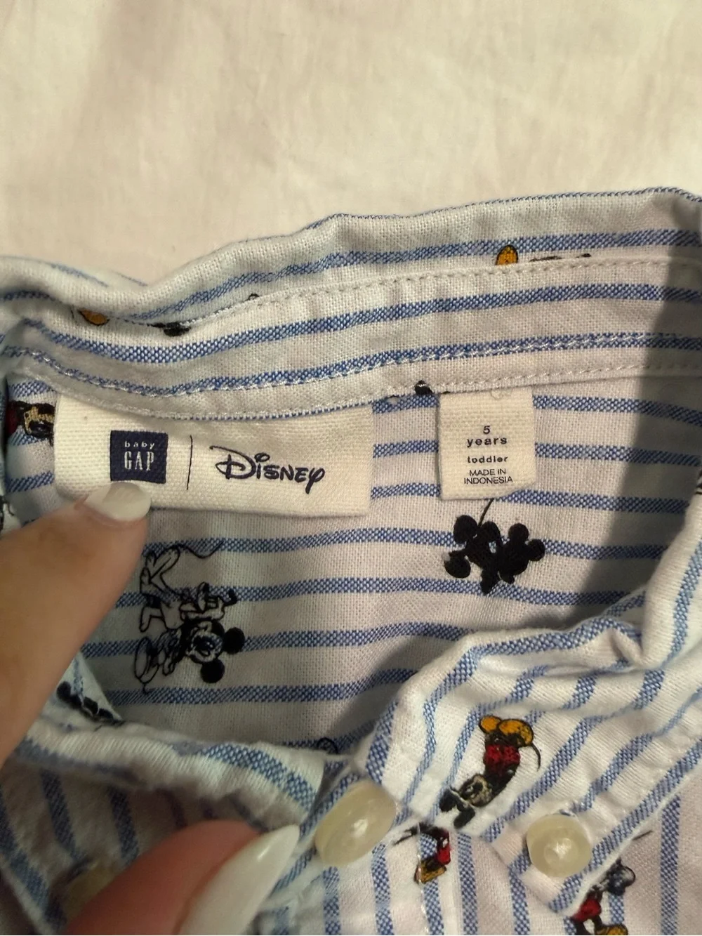 GAP White & Blue Striped Button-Down Shirt with Character Motifs